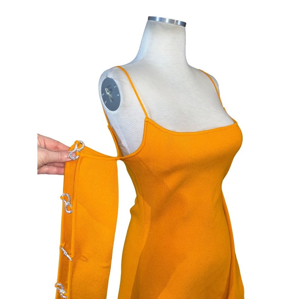 Mach & Mach Amelie Crystal Bow Ribbed Cold Shoulder Sweater Dress Large New - Picture 6 of 15